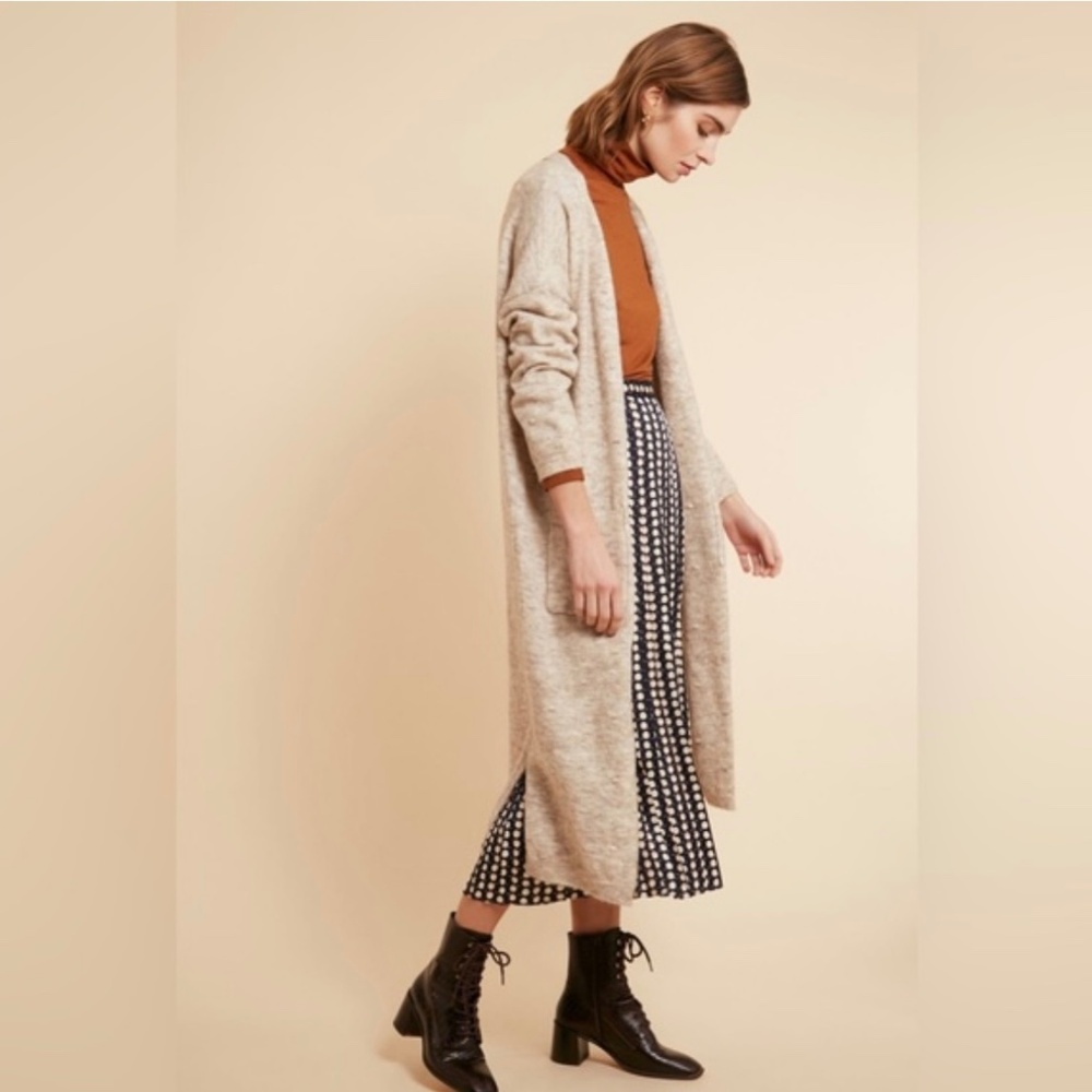 NWT FRNCH Lamia Beige Knit Open Front Long Cardigan S/M